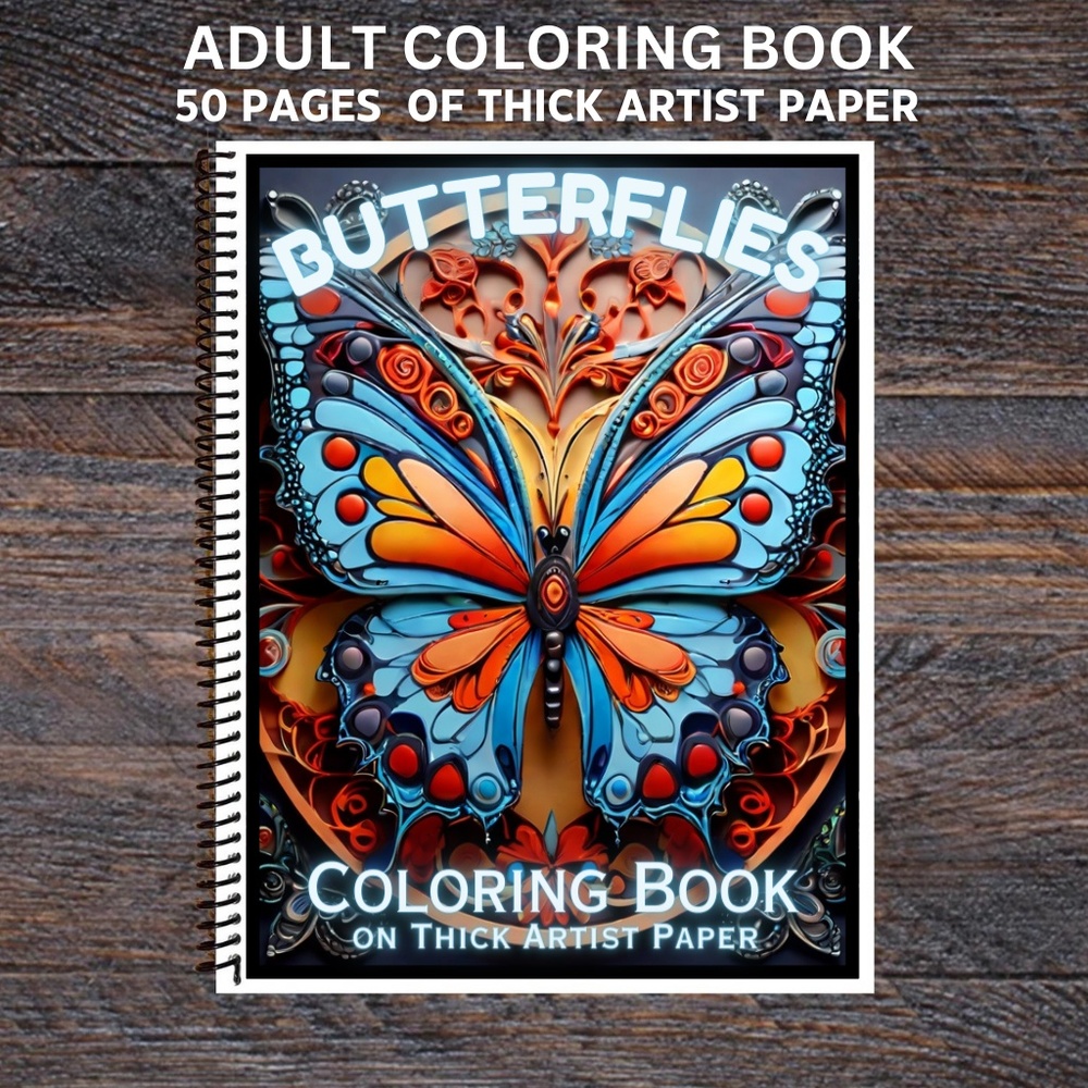 Butterflies - Spiral Bound Adult Coloring Book - Thick Artist Paper - 50 pages